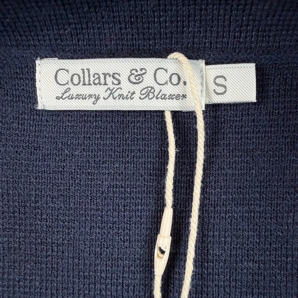 Collars & Co Mens Small Luxury Knit Blazer Navy Blue Merino Wool NWT